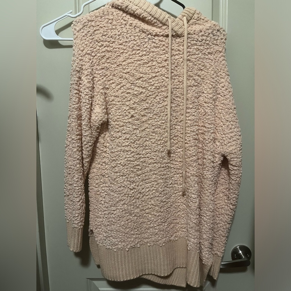 Zenana Premium Pink Popcorn Sweater with Hood: S